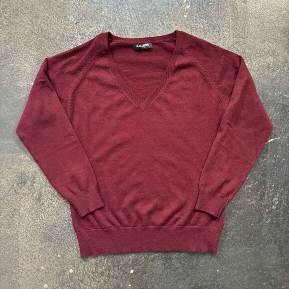 Kallspin Red V-Neck Cashmere Wool Blend Sweater Adult Size Small Preppy Winter - Picture 1 of 8